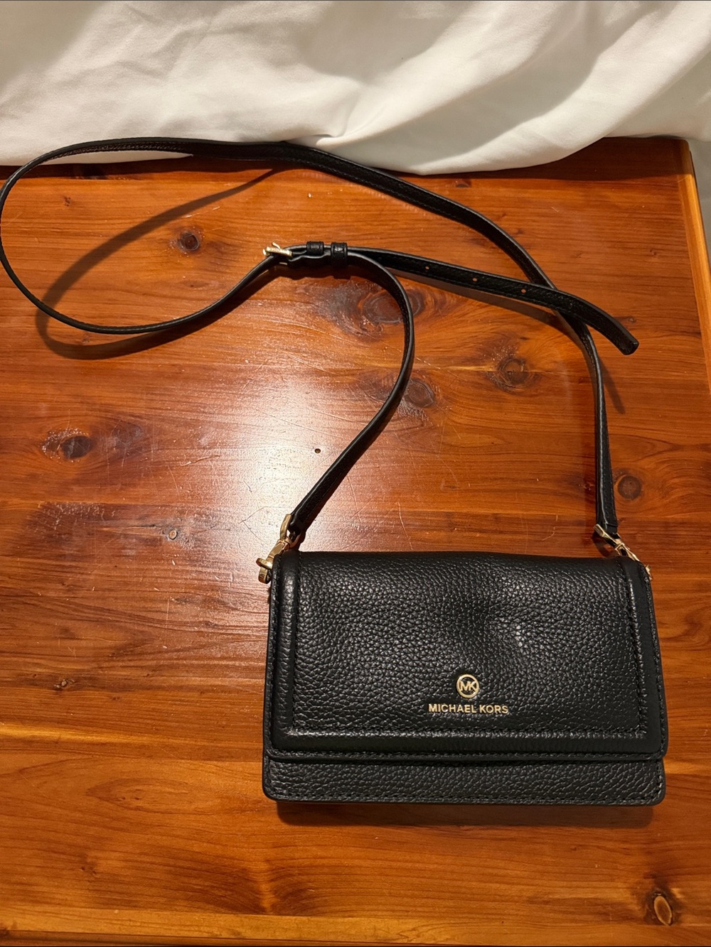 Michael Kors Black Pebbled Leather Small Crossbody with Gold Logo